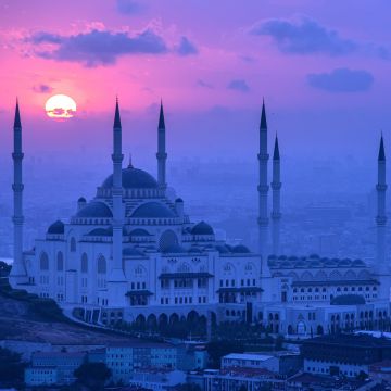 Blue Mosque, Turkey, Istanbul, Sunset, Sultan Ahmed Mosque, Ancient architecture, 5K, Sunset, Islamic, Arab, Spiritual