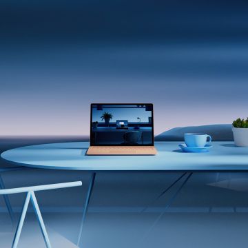 Laptop, Windows 11, Aesthetic interior, Blue aesthetic, Work from Home, Workspace