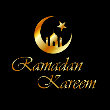 Ramadan Kareem, Black background, Golden text