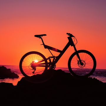 Bicycle, Silhouette, Sunset, Beach, Morocco, 5K