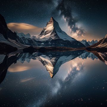 Matterhorn, 8K, Mountain Peak, Alps mountains, Switzerland, Milky Way, Swiss Alps, 5K, Reflection