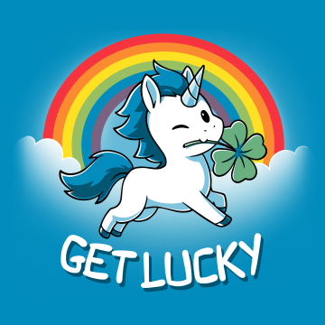 Get lucky, Unicorn, Rainbow, Blue background, 5K, 8K