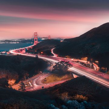 Golden Gate Bridge, Sunset, Traffic, San Francisco, USA