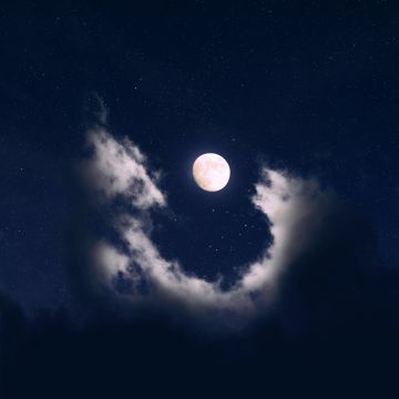 Full moon, Clouds, Night, Starry sky