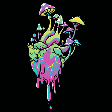 Heart, Psychedelic Art, Black background, 8K, 5K