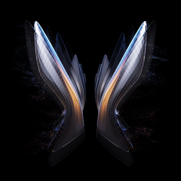 Symmetric, Abstract background, Black background, Angel wings, Fold phone