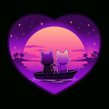 Romantic, Sunset, Love heart, Purple aesthetic, Black background, 5K, 8K, Couple