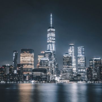 Manhattan, One World Trade Center, Freedom Tower, New York City, Night, Cityscape, City lights, 5K