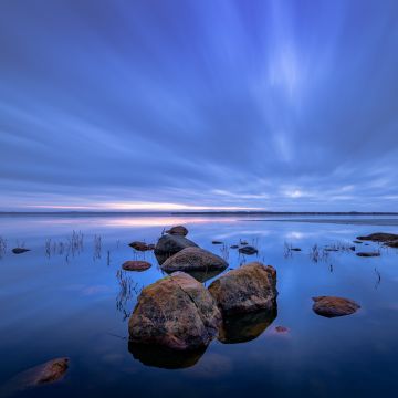 Lake, Sweden, Blue, Rocks, Cold, Morning, 5K