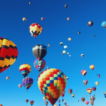 Hot air balloons, Festival, Colorful, Blue Sky, Aesthetic