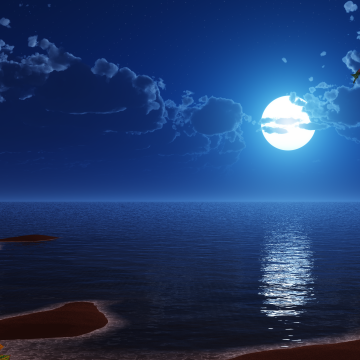 Beach, Night, Seascape, Moon, Blue Sky