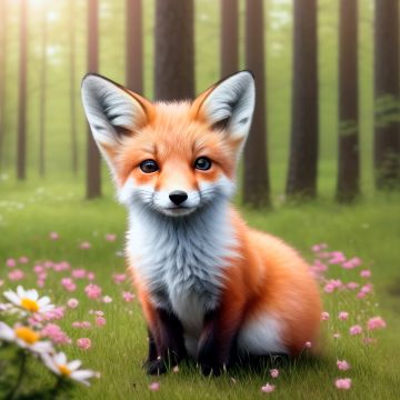 Cute fox, AI art, Surreal, Forest