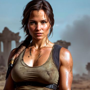 Lara Croft, Apocalypse, AI art