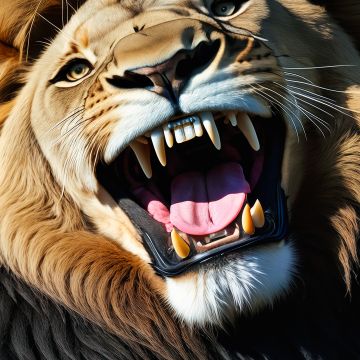 Lion, AI art, Roaring, Closeup