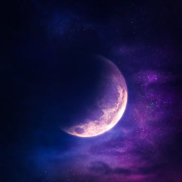Aesthetic, Moon, Stars, Purple sky, Surreal