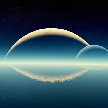 Planets, Moon, Horizon, Ocean, Siblings, Panoramic