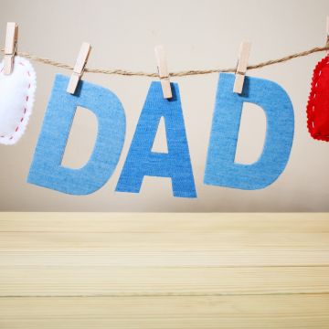 Dad, Hearts, Hanging Hearts, Wooden background, 5K, Father's Day