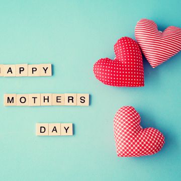 Happy Mother's Day, Cyan background, Love hearts, Pink hearts, 5K