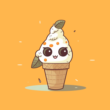 Kawaii ice cream, Desert, Cute face, Kawaii cartoon, 5K, Yellow background