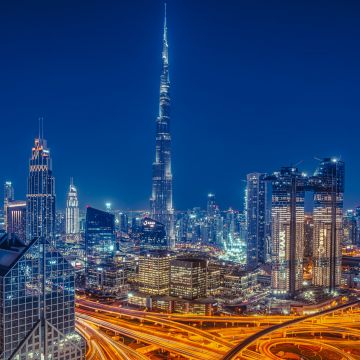 Burj Khalifa, Skyscraper, Dubai, Cityscape, Skyline, Modern architecture, Night, City lights, Metropolitan, Urban