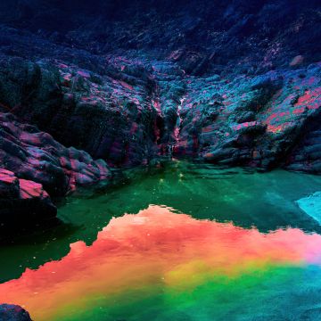 Cliff, Body of Water, Infrared Photography, Neon, Landscape