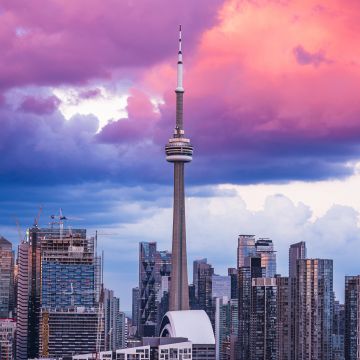 CN Tower, Tourist attraction, Toronto, Ontario, Pink clouds, Aesthetic