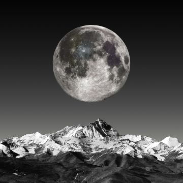 Moon, 5K, Mountains, Monochrome, 8K, Black and White