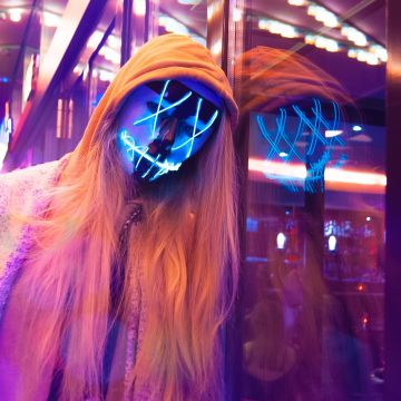 LED mask, Neon, Pink, Anonymous, Woman, Aesthetic