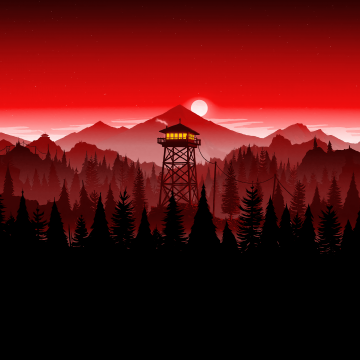 Firewatch, Red Sky, Mountains, Sunset, 5K, Dark red