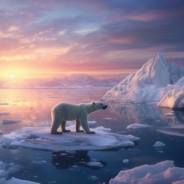 Sunrise, Polar bear, Ice bergs, Surreal, Aesthetic, 5K, 8K