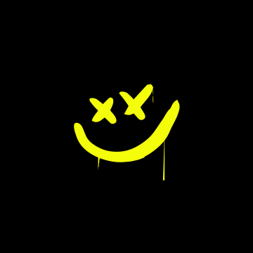 Drippy smiley, Yellow smiley, Black background, 5K, 8K, Simple