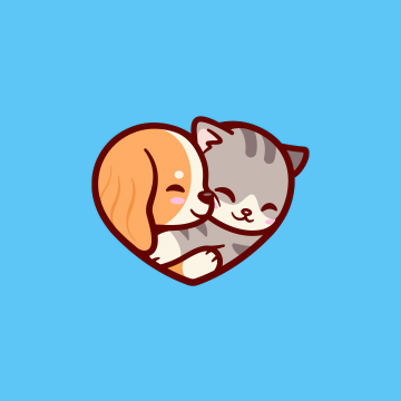 Puppy, Kitten, Love heart, Blue background, 5K, Simple