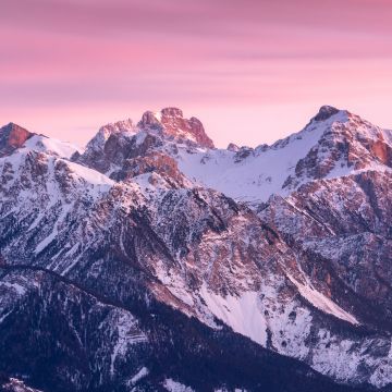 Dolomites, Kronplatz mountain, Italy, Pink sky, Sunrise, Dawn, 5K