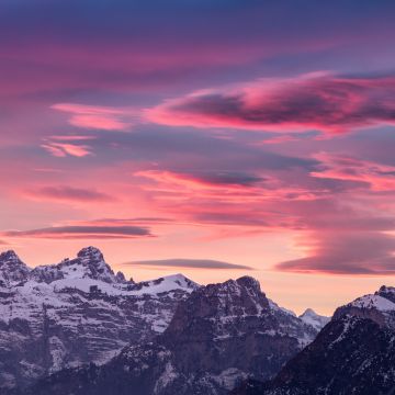 Alps mountains, Dolomites, Sunset, Dusk, Pink sky, 5K