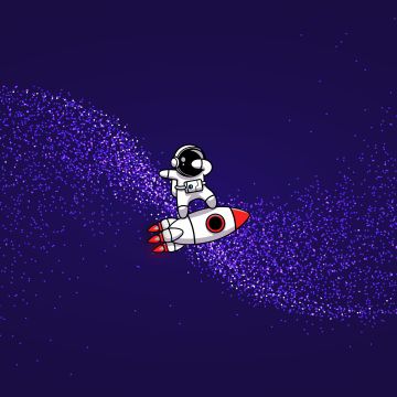 Astronaut, Rocket, Surreal, Indigo background, Purple background, Simple