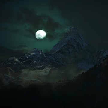 Night, Moon, Mountains, Dark, Forest