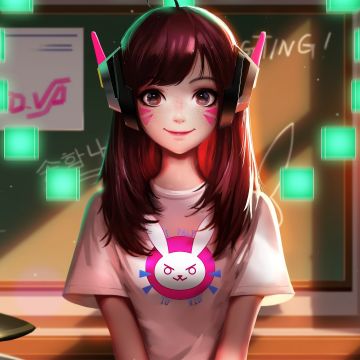 DVa, Cute art, School girl, Overwatch