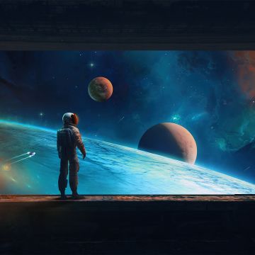 Astronaut, Digital Art, Planets, Spaceship, Space exploration