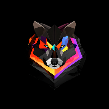 Wolf, Low poly, Colorful, AMOLED, Geometric, Minimalist, Black background