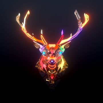 Deer, Neon, Colorful, Glowing, Surreal, Dark aesthetic, Digital Art