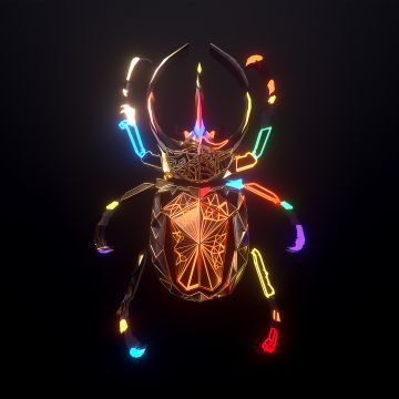 Colorful, Beetle, Glowing, Dark background, Neon