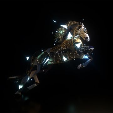 Horse, Low poly, Surreal, AMOLED, Black background