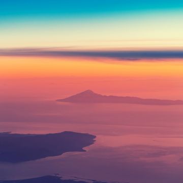 Sunset, Clouds, Aerial view, Islands