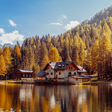 Lake Nambino, Italy, House, Fall, Alps