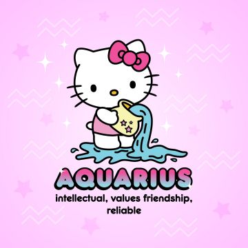 Aquarius, Hello Kitty, Zodiac sign, Lavender background, 5K, Sanrio