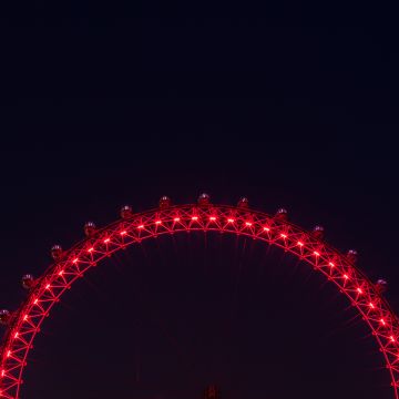 London Eye, Minimalist, Ferris wheel, Tourist attraction, Night, Illuminated, 5K, England
