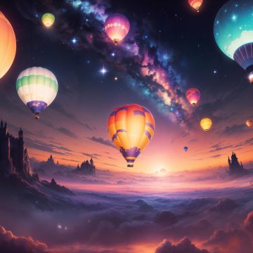 Hot air balloons, Aesthetic, Festival, Surreal, AI art, Colorful, 5K, Milky Way