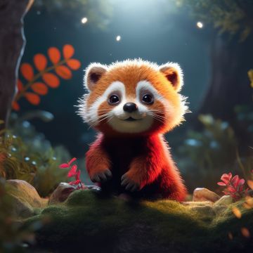 Red panda, Adorable, AI art, Forest