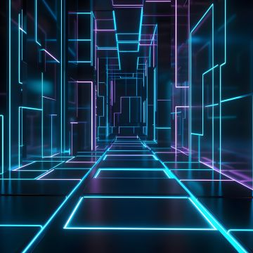 Futuristic, Hallway, Neon Lights, Glowing, 5K