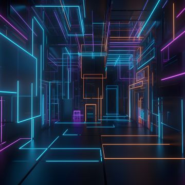 Neon background, Colorful, Digital Art, Glowing, Interior, 5K